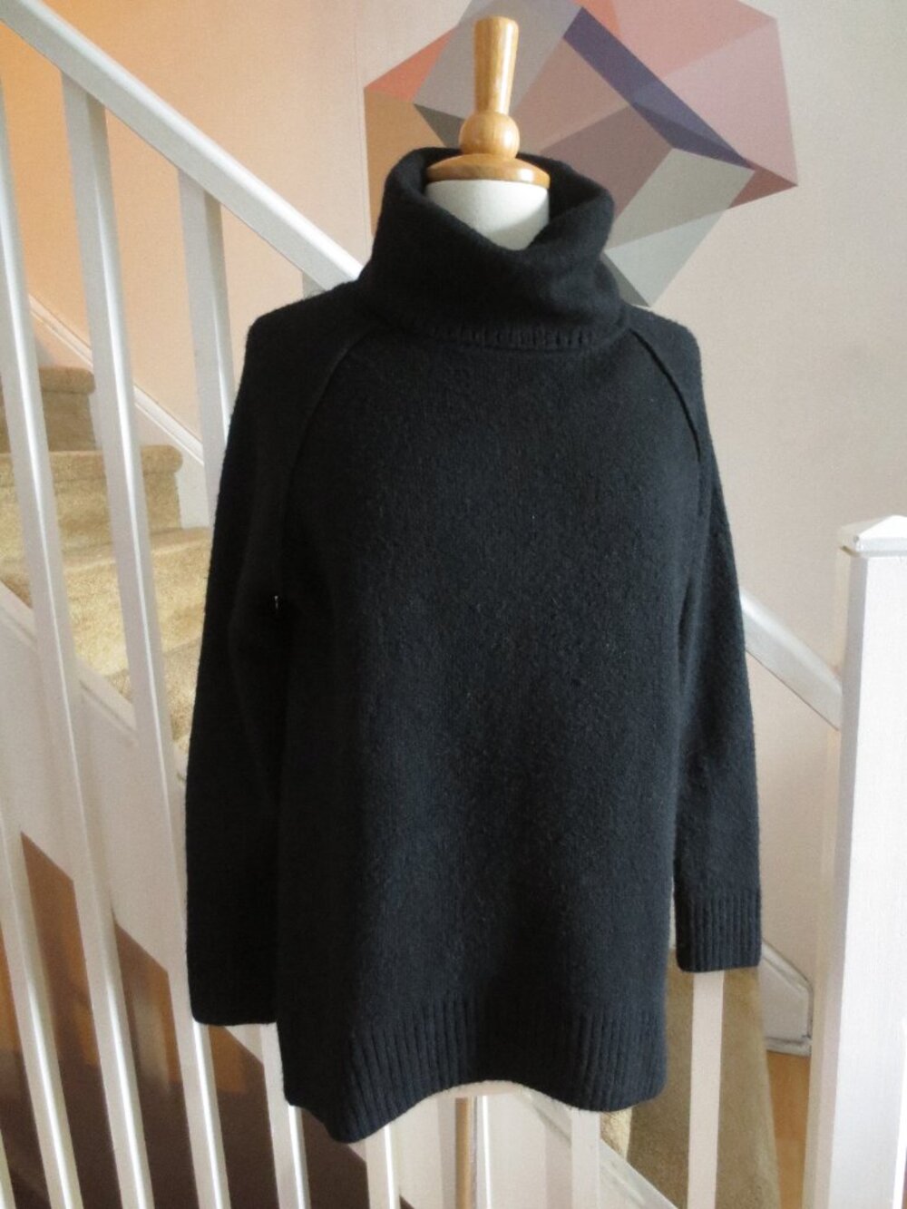 Uniqlo Black Souffle Yarn Soft Cowl Funnel Turtleneck Tunic Pullover Sweater